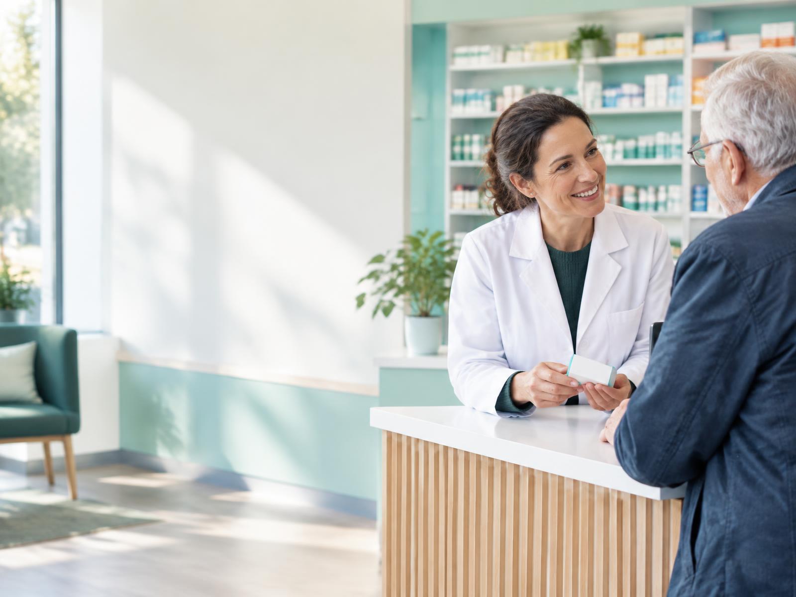 A local pharmacist helping a customer
